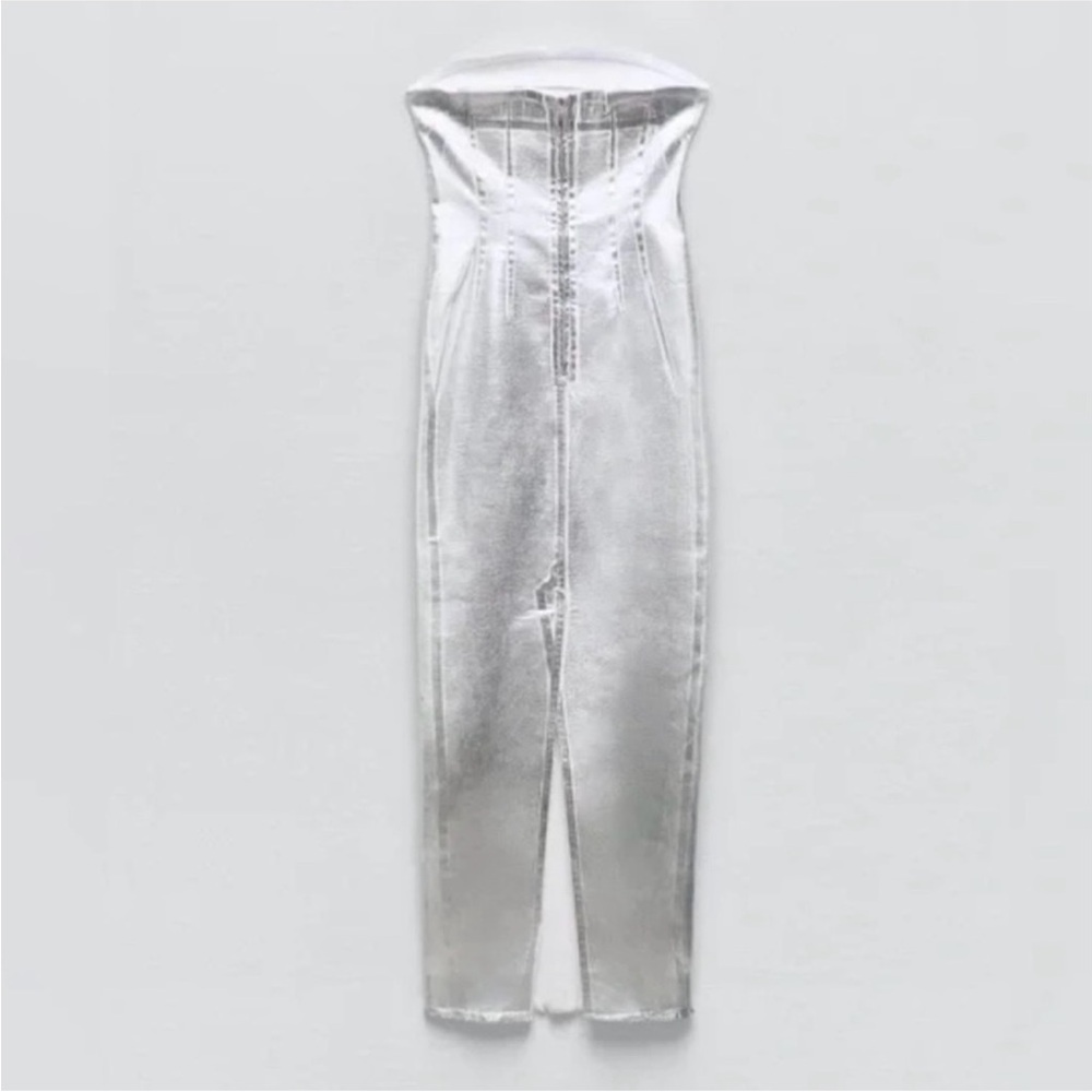ZARA foiled denim midi dress SZ M